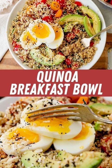 A breakfast quinoa bowl is a healthy and filling way to start your day. This savory meal is layered with perfectly seasoned quinoa, avocado, and topped with a runny egg for a delectable breakfast that will keep you fueled throughout your day. This healthy recipe is a favorite for the entire family. Seasoned Quinoa, Breakfast Quinoa Bowl, Quinoa Recipes Breakfast, Savory Quinoa, Fluffy Quinoa, Quinoa Recipes Easy, Breakfast Quinoa, Quinoa Recipes Healthy, Breakfast Bowls Recipe