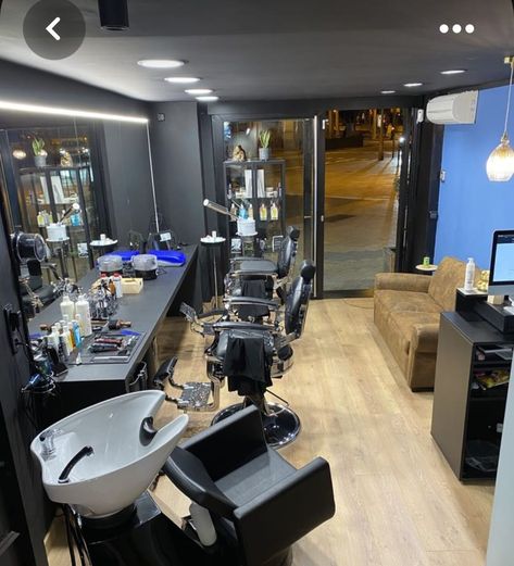 Barber Shops Interior Design, Barbar Shop Design, Kinyozi Interior Design, Barbering Shop Design, Mini Salon Ideas Modern, Small Barbershop Ideas, Barbershop Design Interior Modern, Barbershop Design Interior Small Spaces, Hair Shop Ideas Interior Design