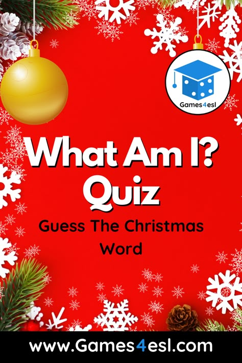 This fun Christmas Quiz is a 'What Am I?' quiz. There are 10 Christmas Quiz questions with answers. Check it out. :) Christmas Anagrams With Answers, Christmas Picture Quiz And Answers, Christmas Quizzes With Answers, Christmas Quiz And Answers, Christmas Picture Quiz, Office Holiday Party Games, Games For Middle Schoolers, Christmas Quizzes, Christmas Quiz Questions