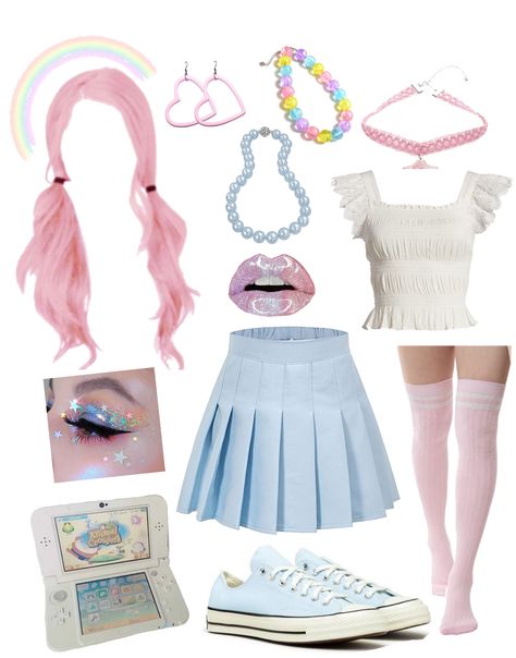 Cotton Candy Accessories, Candyland Inspired Outfits, Cotton Candy Outfit Ideas, Cotton Candy Outfit Aesthetic, Cotton Candy Clothes, Cotton Candy Aesthetic Outfits, Candy Outfit Aesthetic, Candy Aesthetic Outfit, Candy Land Outfit Ideas