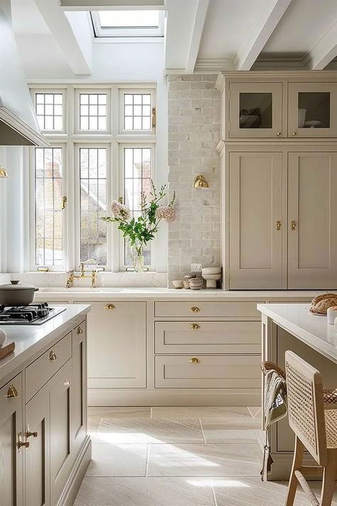 48 Neutral Kitchen Ideas to Fuel Your Inspiration - DecorWithEva Greige Kitchen, Taupe Kitchen, Kabinet Dapur, Neutral Kitchen, Space Light, Beige Kitchen, Kitchen Farmhouse, Kitchen Inspiration Design, Kitchen Trends