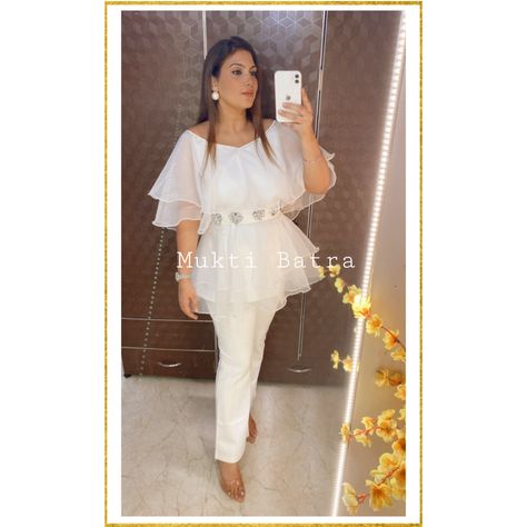 Shop this look ! Organza ruffle top with studded belt . Any size can be customized. Organza Co Ord Set, Organza Ruffle Top, Party Wear Dresses Western, Short Frocks, Embroidery Belt, Dresses Western, Trendy Outfits Indian, Outfits Indian, Coord Sets