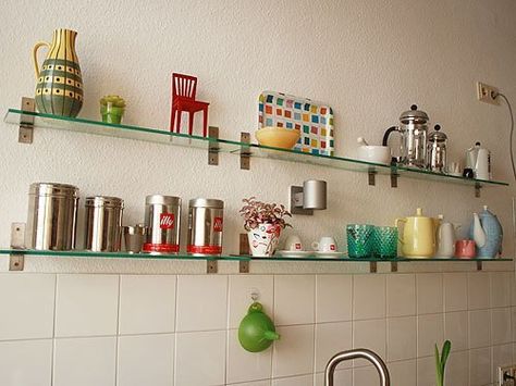 10 Examples of IKEA Shelving in the Kitchen | The Kitchn Kitchen Shelves Glass, Kitchen Glass Shelves, Ikea Kitchen Shelves, Glass Shelves Ikea, Kitchen Bar Lights, Kitchen Wall Tiles Backsplash, Interior Design Ikea, Ikea Glass, Ikea Shelving