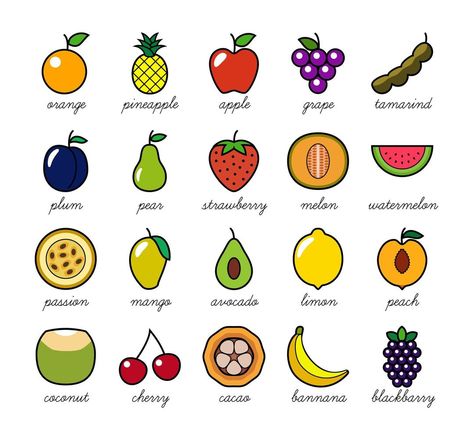 Easy Fruit Drawing, Vegetables Drawing, Fruit Drawing, Vegetable Drawing, Fruit Art Drawings, Kids Fruit, Vegetable Pictures, Small Drawing, Fruit Parfait