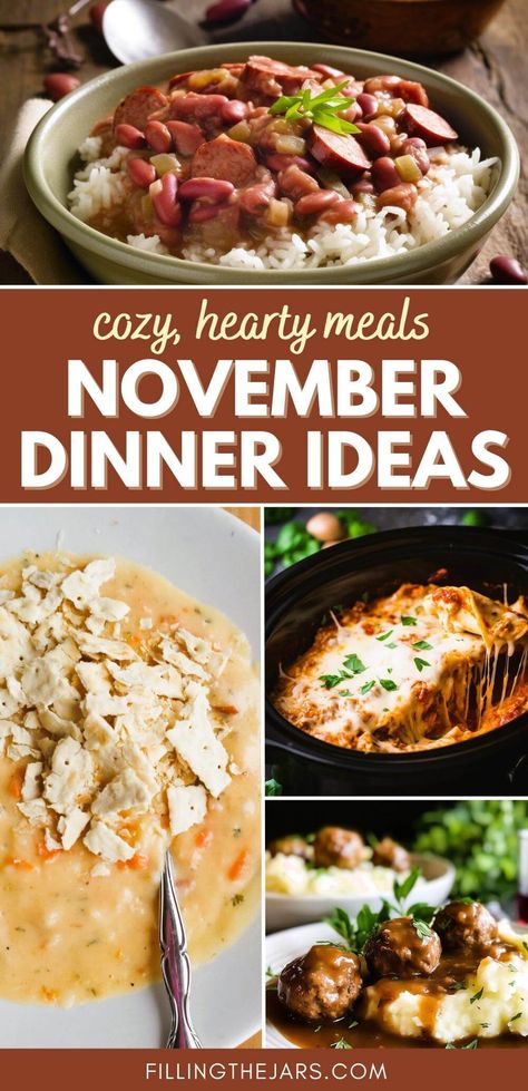 Need easy and delicious November dinner menu ideas? Look no further! This monthly meal plan is meant to save you time and money. A cozy November meal plan with simple dinner recipes that are packed with flavor and make meal planning a breeze! Add seasonal ingredients for even more fresh flavor. November dinner ideas, monthly meal planning November, easy dinner recipes. Dinner Ideas Last Minute, Weeknight Dinner Menu Meal Planning, Meals For A Month Menu Planning Cheap, Healthy November Meals, November Recipes Easy, November Meals Dinners, November Menu Ideas, November Menu Plan, November Meal Plan 2024