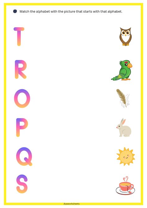 Free printable worksheets for preschoolers and nursery students... Prenursery Worksheet, Match The Same Letter Worksheet, Match The Letter With The Picture, Match The Alphabet With Picture, Nursery Worksheets Preschool English, Printable Worksheets For Preschoolers, Alphabet With Pictures, Kg Worksheets, Worksheet For Nursery