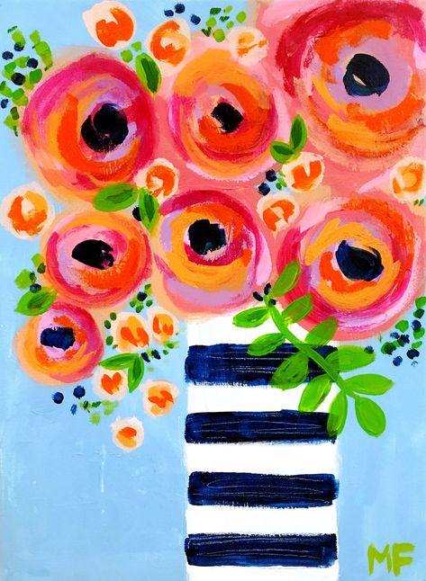 Paint And Sip Flowers, Cute Painting Simple, Watercolor Paintings Of Flowers In Vases, Flower Paint Night, Flowers In Vase Painting Acrylic Easy, Flower Painting For Kids, Flower Vase Painting Easy, Easy Flower Art, Water Coloring Art