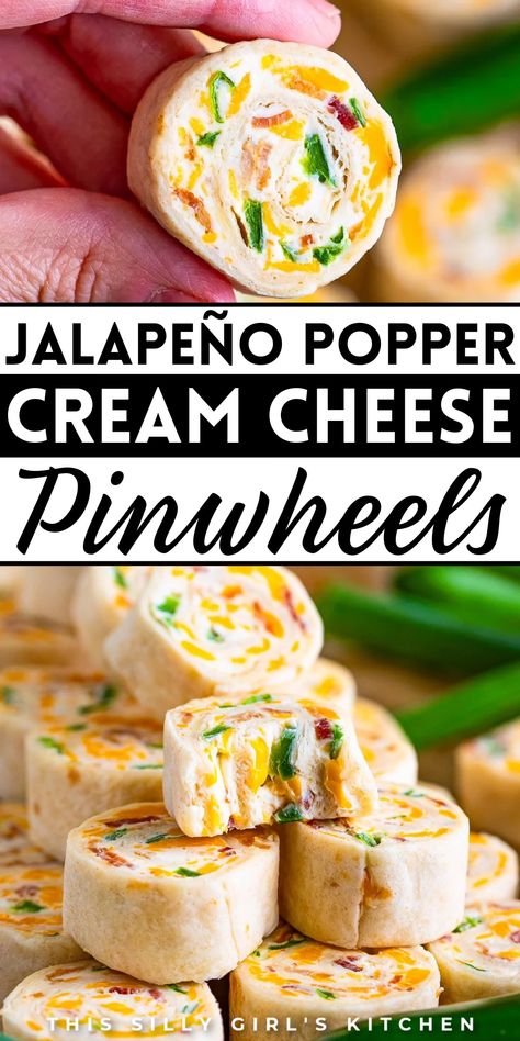 These cream cheese pinwheels are creamy, a little crunchy, and just the right amount of spicy. Imagine the flavors of a jalapeno popper, but in a fun, bite-sized pinwheel sandwich. Try this delicious appetizer today! Pinwheel Recipes High Protein, Fall Pinwheel Appetizers, Mexican Food Snacks Appetizers, Best Boat Snacks For Adults, Simple Halloween Finger Foods, Tailgate Food Ideas Cold, Potluck Pinwheels, Shrimp Pinwheels, Snacky Foods Appetizers