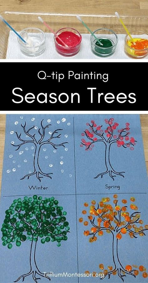 Preschool Weather, Q Tip Painting, Tree Study, Seasons Activities, Painting Activities, Art Shelves, Preschool Art Activities, Daycare Crafts, Toddler Learning Activities