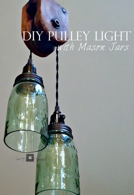 diy pulley light Pulley Light Fixture, Vintage Lighting Diy, Pulley Light, Diy Light Fixtures, Vintage Industrial Lighting, Talk Of The Town, Mason Jar Lighting, Jar Lights, Rustic Lighting