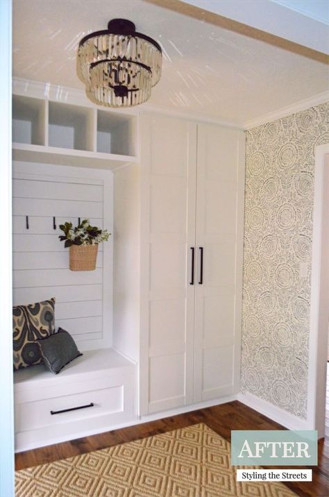 Washer And Dryer Entryway, Mudroom Storage Cabinet Ikea, No Closet Front Entrance, Entryway Hide Shoes, Built In Hallway Storage Ikea, Show Storage Ideas Entryway, Make A Mudroom Entryway, Basement Mud Room Entryway, Mudroom Entryway Ikea