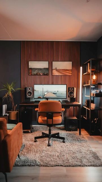 Studio In Casa, Home Music Rooms, Modern Home Offices, Home Studio Setup, Wooden Ceiling, Small Home Offices, Interior Design Per La Casa, Home Studio Music, Studio Room