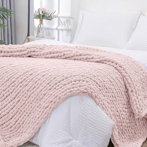 Amazon.com: Bigacogo Chunky Knit Blanket Throw 40"x40", 100% Hand Knitted Chenille Throw Blanket, Small Soft Thick Yarn Cable Knit Blanket, Cute Rope Knot Crochet Throw Blankets for Couch Bed Sofa (Beige) : Home & Kitchen Cute Thick Blankets, Pink Knitted Blanket, Pink Knit Blanket, Stuffed Animal Blanket Crochet, Pink Decorations For Room, Knot Blanket Chunky, Crochet Blanket Thick Yarn, Throws On Beds, Cute Blankets Aesthetic