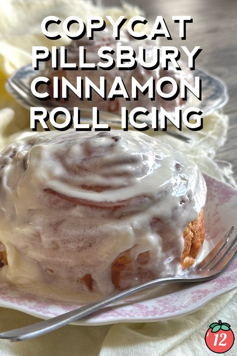 Copycat Pillsbury Cinnamon Roll Icing | 12 Tomatoes Cinnoman Roll Frosting, Copycat Pillsbury Cinnamon Rolls, Diy Icing For Cinnamon Rolls, Copycat Cinnabon Icing, Cinnamon Roll Sauce, Cinnamon Rolls Topping Recipe, Best Cinnamon Roll Frosting, Powdered Sugar Icing For Cinnamon Rolls, Icing For Cinnamon Rolls Powdered Sugar