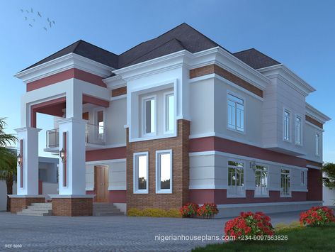 5 bedroom duplex (Ref. 5030) Plan Cost: ₦295,000.00   Ground floor: Ante room Living room (double volume) Dining room Kitchen Store Guest room en-suite accessed from ante room Bedroom 2 en-suite Stair hall Guest WC First floor: Family living room overlooking void to living room below Master bedroom with walk-in-closet- see more Nigerian House Plans, Guest Wc, Modern Bungalow House Plans, Double Volume, Duplex Floor Plans, 5 Bedroom House Plans, Bungalow Style House, Family Living Room, Bungalow Floor Plans