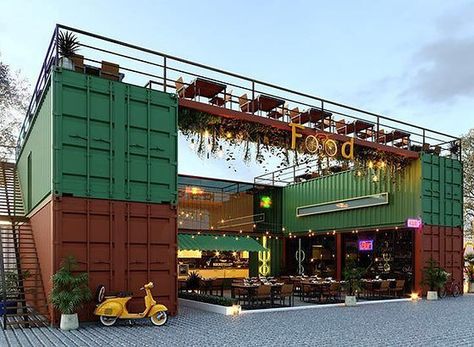 Shipping Container Restaurant, Shipping Container Cafe, Food Court Design, Architecture Restaurant, Shipping Container Design, Container Restaurant, San Myshuno, Container Cafe, Outdoor Restaurant Design