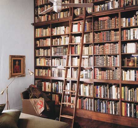 Rolling library ladders, love them.  One can dream.  Right? Home Library Design Ideas, Floor To Ceiling Bookshelves, Lots Of Books, Future Library, Library Ladder, Ladder Bookshelf, Dream Library, Closet Office, Library Room