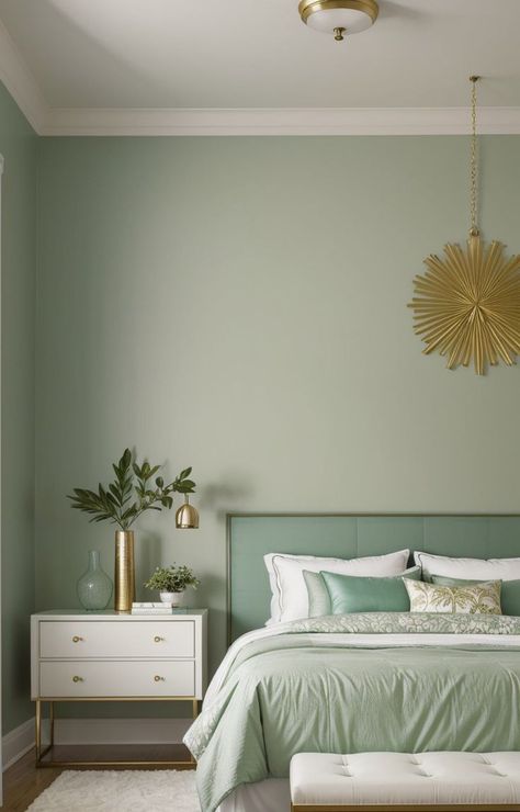 Mint Green Furniture, Green Room Ideas Bedroom, Mint Green Bedroom, Green And White Bedroom, Mint Green Rooms, Mint Bedroom, Green Bedroom Walls, Green Room Decor, Mint Green Walls