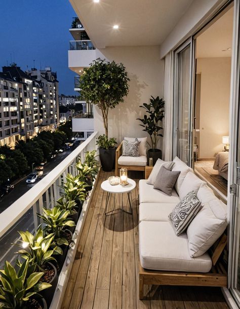 Small Deck Inspiration, Long Balcony Ideas, Condo Balcony, Interior Balcony, Balkon Decor, Balcony Design Ideas, Dreamy Design, Small Balcony Garden, Modern Balcony