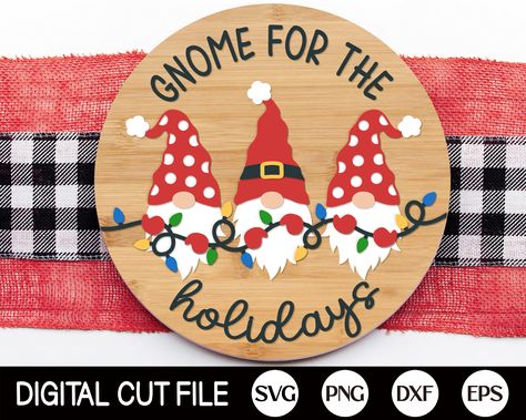 Gnome Welcome Sign, Welcome Sign Svg, Gnome For The Holidays, Door Hanger Svg, Round Door Hanger, Hanger Decor, Door Signs Diy, Signs Diy, Christmas Door Hanger