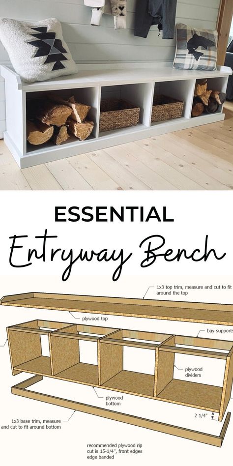 Diy Entryway Bench, Mudroom Remodel, Mudroom Decor, Homemade Tables, Entry Bench, Mud Room Storage, Diy Entryway, Furniture Building, Mudroom Design