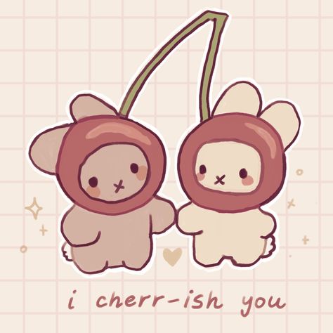 Cherry Doodle Cute, Cute Bunny Art Kawaii, Cute Bestie Drawings, Kawaii Candy Drawing, Sending You Love, Kawaii Art Ideas, Cute Illustrations Doodles, Cute Thank You, I Love You Doodles