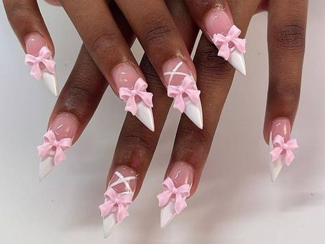 Nails Plain, Nails Design Short, Nails Bow, Y2k Acrylic, Nails Coquette, Nails Charms, 2023 Makeup, Nails Acrylic Square, Coquette Nails