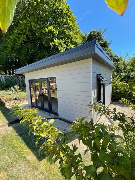 Dark Grey Doors, Cladding Colours, Garden Gym, Composite Cladding, Summer House Garden, Grey Doors, Luxury Garden, Grey Gardens, Garden Rooms