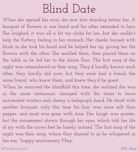 Flash Fiction #024 "Blind Date" A story every day for a year! #ShortStory Flash Fiction Stories, Fiction Stories, Flash Fiction, Blind Date, Picture Story, Blind Dates, Wallpaper Vintage, Song One, Iphone Wallpaper Vintage