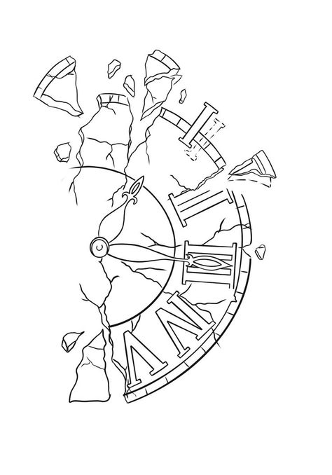 Clock Outline Tattoo, Free Printable Tattoo Coloring Pages For Adults, Linework Tattoo Stencil, Tattoo Outline Drawing Stencil Ideas Sleeve, Simple Tattoo Outlines For Men, Clock Drawing Tattoo, Half Clock Tattoo, Simple Tattoo Stencils For Men, Clock Tattoo Drawing