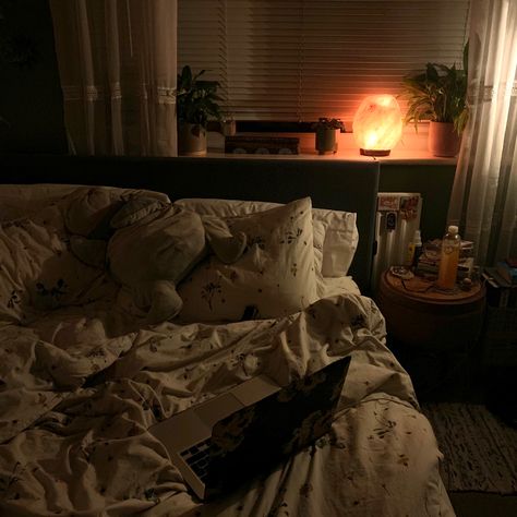 Dark Cozy Cottage Bedroom, Dark Cozy Bedroom Aesthetic, New Room Aesthetic, Dark Fall Bedroom, Cleaning Bedroom Aesthetic, Cozy Bedroom Night, Brown Moody Bedroom, Gloomy Room, Cozy Bed Aesthetic