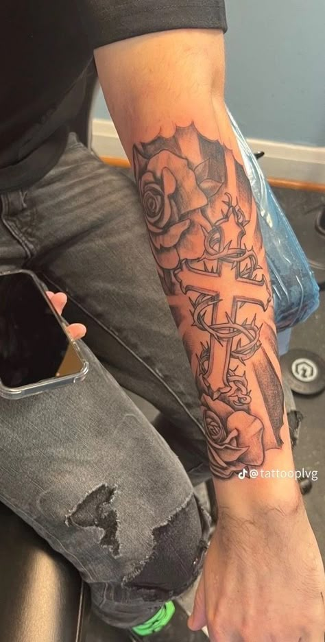 Guy Tattoos Forearm, Men’s Forearm Tat, Roman Numeral Sleeve Tattoo, Long Live Forearm Tattoo, Bicep Tricep Tattoo Men, Men Tatoos Arms Ideas, Rare Small Tattoos, King Cid Tattoo, Tattoo Ideas For Men Sleeve Angel