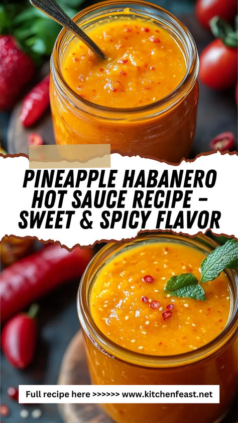 Discover how to make Pineapple Habanero Hot Sauce, a delightful blend of sweet pineapple and spicy habanero peppers. Ideal for adding a zesty kick to your favorite dishes! Pineapple Habanero Hot Sauce, Pineapple Hot Sauce Recipe, Diy Hot Sauce, Jalapeno Hot Sauce Recipe, Habanero Hot Sauce Recipe, Pineapple Habanero Sauce, Habanero Jam, Habanero Recipes, Hot Sauce Recipe