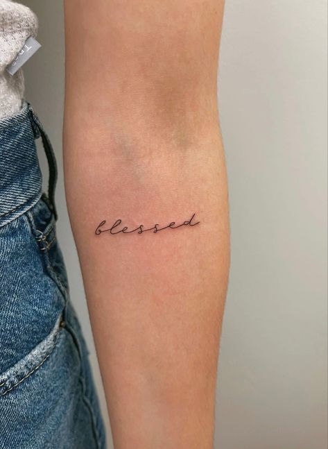 #aesthetic #dainty #fineline #femininity #tattoo Women Tattoos Fine Line, Fine Line Font Tattoo, Blessed Script Tattoo, Fine Line Tattoo Aesthetic, Small Fineline Tattoo Ideas, Fine Line Tattoo For Kids, Fine Line Tattoos Women, Arm Script Tattoo, Tattoo Ideas Script