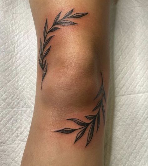 Olive Branch Tattoo, Knee Tattoos, Branch Tattoo, Western Tattoos, Vine Tattoos, Tattoos Geometric, Leg Tattoos Women, Knee Tattoo, Leg Sleeve