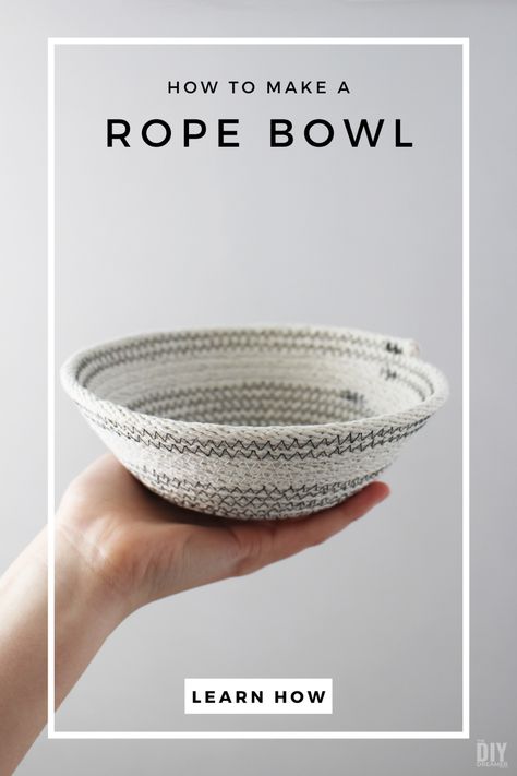 Learn how to make a rope bowl. Sewing tutorial showing how to make rope bowls. Diy Beam, Diy Rope Bowl, Paint Terracotta Pots, Paint Terracotta, Rope Basket Tutorial, Beam Fireplace, Coiled Fabric Bowl, Fabric Basket Tutorial, Upcycled Kitchen