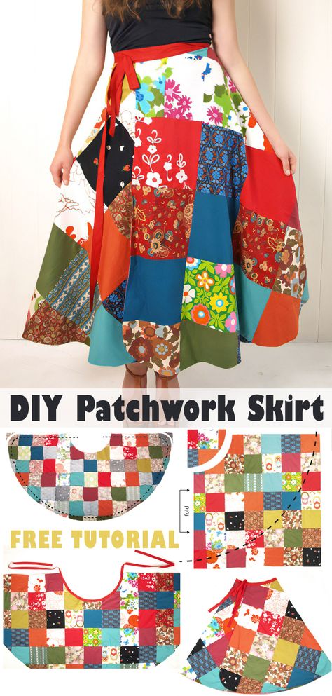 How To Make a Patchwork Skirt Quilt Skirt Pattern, Diy Sari Wrap Skirt, Simple Pattern Sewing, Sew A Tiered Skirt, Fleece Skirt Diy, Easy Sewing Tutorials For Beginners, Cool Sewing Projects For Beginners, Make Patterns From Your Clothes, 1 Yard Of Fabric Projects