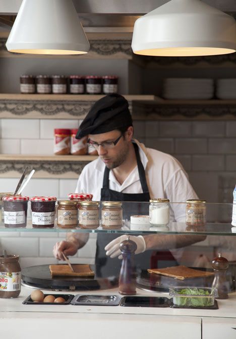 La Petite Bretagne by Paul Crofts Studio Crepe Restaurant Design, Creperia Ideas, Crepe Restaurant, Crepe Station, Hammersmith London, Making Crepes, Crepe Cafe, Mini Cafeteria, Crepe Shop