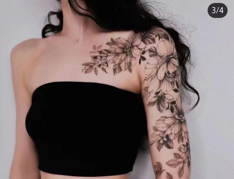 Floral Arm Tattoo, Tattoo Ideas Female Meaningful, Shoulder Sleeve Tattoos, Floral Tattoo Shoulder, Feminine Tattoo Sleeves, Upper Arm Tattoos, Floral Tattoo Sleeve, Flower Tattoo Sleeve, Inspiration Tattoos