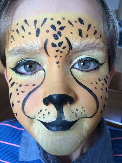 Cheetah face paint Cheetah Face Painting, Cheetah Face Paint Easy, Easy Cheetah Face Paint, Face Paint Cheetah, Kids Cheetah Makeup, Cheetah Face Paint Kids Easy, Cheetah Face Paint Women, Diy Cheetah Makeup, Easy Leopard Face Paint