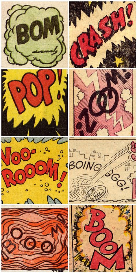 Onomatopoeia. vintage comic logo - Google Search Images Pop Art, Alfabet Font, Comic Pop Art, Bd Art, Pin Up Vintage, Vintage Logos, Pop Art Comic, Comic Book Pages, Roy Lichtenstein