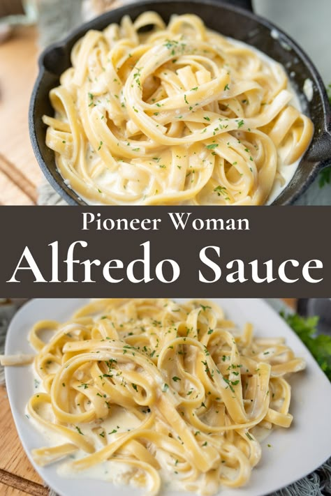 Pioneer Woman Alfredo Sauce is made with butter, heavy whipping cream, garlic, garlic powder, Italian seasoning, kosher salt, pepper, and freshly grated Parmigiano-Reggiano cheese.   This easy homemade Alfredo Sauce recipe creates a simple and healthy sauce that takes about 15 minutes to prepare and goes well with fettuccine, spaghetti, or any type of pasta.   This Pioneer Woman Alfredo Sauce recipe also can be paired with broccolini or chicken for a complete meal. Pioneer Woman Alfredo, Chicken Alfredo Pioneer Woman, Best Alfredo Sauce Recipe Homemade, Cheese Alfredo Sauce, Crockpot Alfredo Sauce Recipe, Chicken Alfredo Marinade, Homemade Chicken Alfredo Sauce Easy, Creamy Chicken Fettuccine Alfredo, Pioneer Woman Alfredo Sauce Recipe