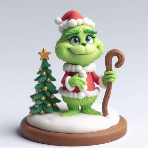 Christmas Clay Sculptures, Christmas Clay Ideas Decoration, Christmas Clay Figures, Grinch Polymer Clay, Disney Clay Ideas, Clay Crafts Christmas, Clay Grinch, Christmas Polymer Clay Ideas, Christmas Fimo