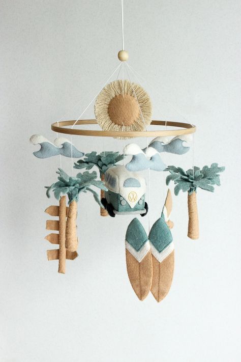 Surf Baby Mobile, Beach Baby Mobile, Ocean Baby Mobile - Etsy Sun And Surf Nursery, Ocean Wave Nursery, Surf Inspired Nursery, Beach Inspired Nursery, Ocean Aesthetic Nursery, Ocean Inspired Nursery, Beachy Baby Room, Hawaiian Nursery Theme, Surfer Baby Nursery