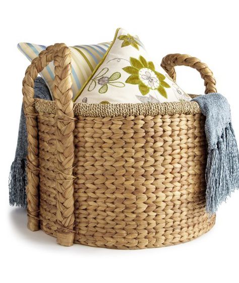 What To Put In Baskets For Decor, Baskets For Decor, Rolled Towels, Sofa Blankets, Basket Blanket, Hyacinth Basket, A Tisket A Tasket, Big Basket, Basket Decor