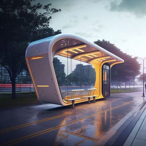 Futuristic Bus, Bus Stop Design, Architecture Photography Buildings, Population Density, Architecture Design Process, Bus Shelters, Bus Stops, Shelter Design, Urban Lighting