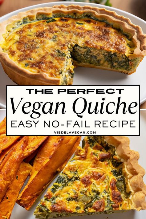 Making a vegan quiche recipe can be challenging due to the need for suitable egg and dairy substitutes. You will find simple and effective solutions here. Learn how to create a delicious, creamy quiche that everyone will love. Save this pin for later to easily access the perfect vegan quiche recipe whenever you need it! Vegan Soup And Sandwich, Healthy Dinner Vegan Recipes, Vegan Tofu Quiche, Egg Free Quiche, Easy Vegan Quiche, Tofu Quiche Vegan, Vegan English Recipes, Egg And Tofu Recipes, Vegan French Food