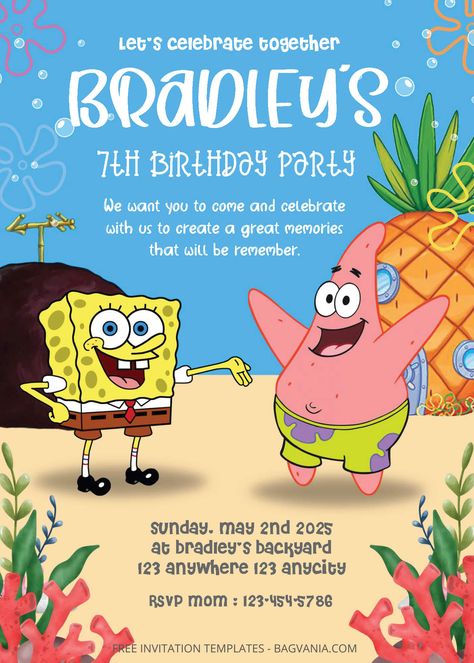 Get FREE PDF Invitation - Spongebob Squarepants Birthday Invitation Templates #free #freeinvitation2019 #birthday #disney #invitations #invitationtemplates Sponge Bob Birthday Invitations, Spongebob Invitations Birthdays, Spongebob Birthday Invitations Free Printable, Sponge Bob Invitations, Spongebob Birthday Party Invitations, Spongebob Party Invitations, Spongebob Invitation Template, Spongebob Invitations, Spongebob Party Favors