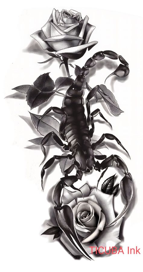 Scorpion And Snake Tattoo Design, Scorpion Art, Feminine Cross Tattoo, Scorpio Zodiac Tattoos, Feminine Back Tattoos, Skull Rose Tattoos, Tier Tattoo, Floral Thigh Tattoos, Scorpio Tattoo