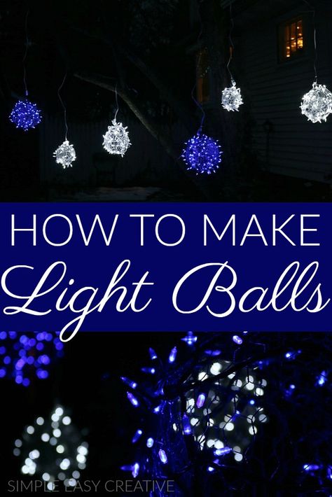 How to Make Light Balls :: Step-by-step tutorial with photos #christmasdecorating #lightballs #outdoordecor Let Your Light Shine Parade Float, Diy Hanging Christmas Light Balls, Diy Light Balls Christmas, Christmas Light Balls Outside, Light Balls Diy, Christmas Light Balls, Light Balls Christmas, Exterior Illumination, Christmas Exterior